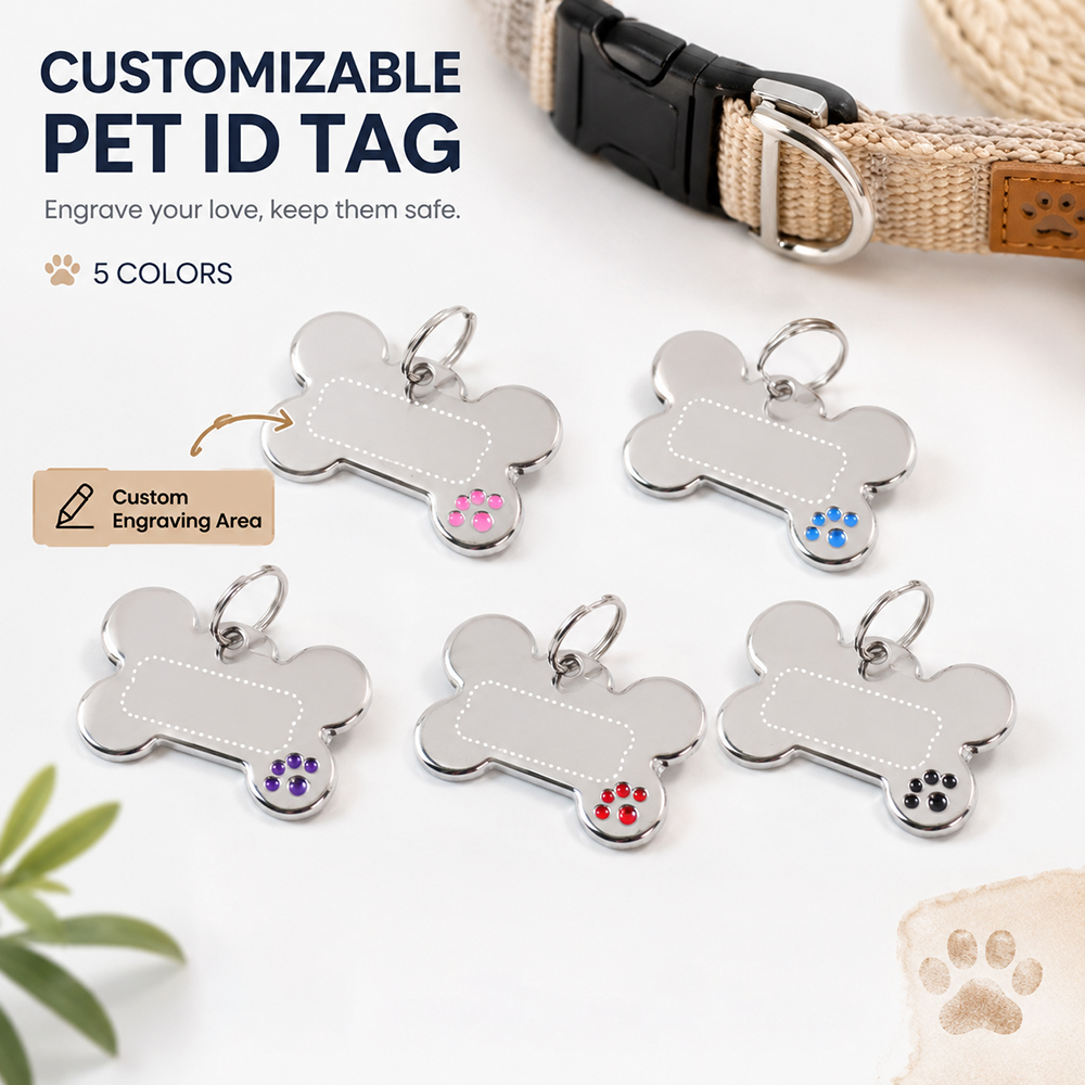 Pet Portrait Custom - Gepersonaliseerde hondenpenning in botvorm met naam,
