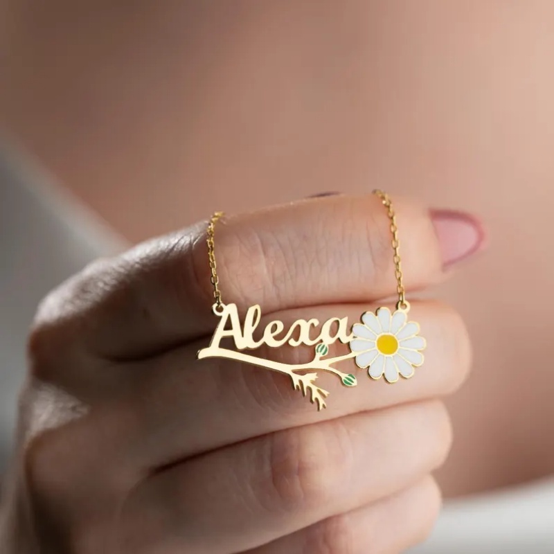 Birth Flower Necklace - Roro's gepersonaliseerde kleurrijke emaille Daisy naamketting