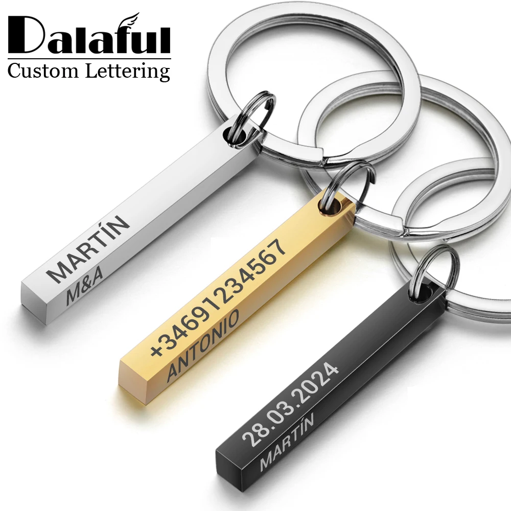 Initial Ring Custom - Gepersonaliseerde 3D Bar Sleutelhanger Graveren Tekst