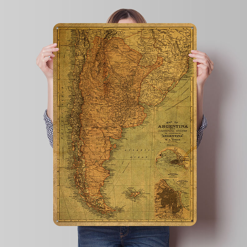 Custom Map Poster - Vintage kaart van Argentinië blikken poster