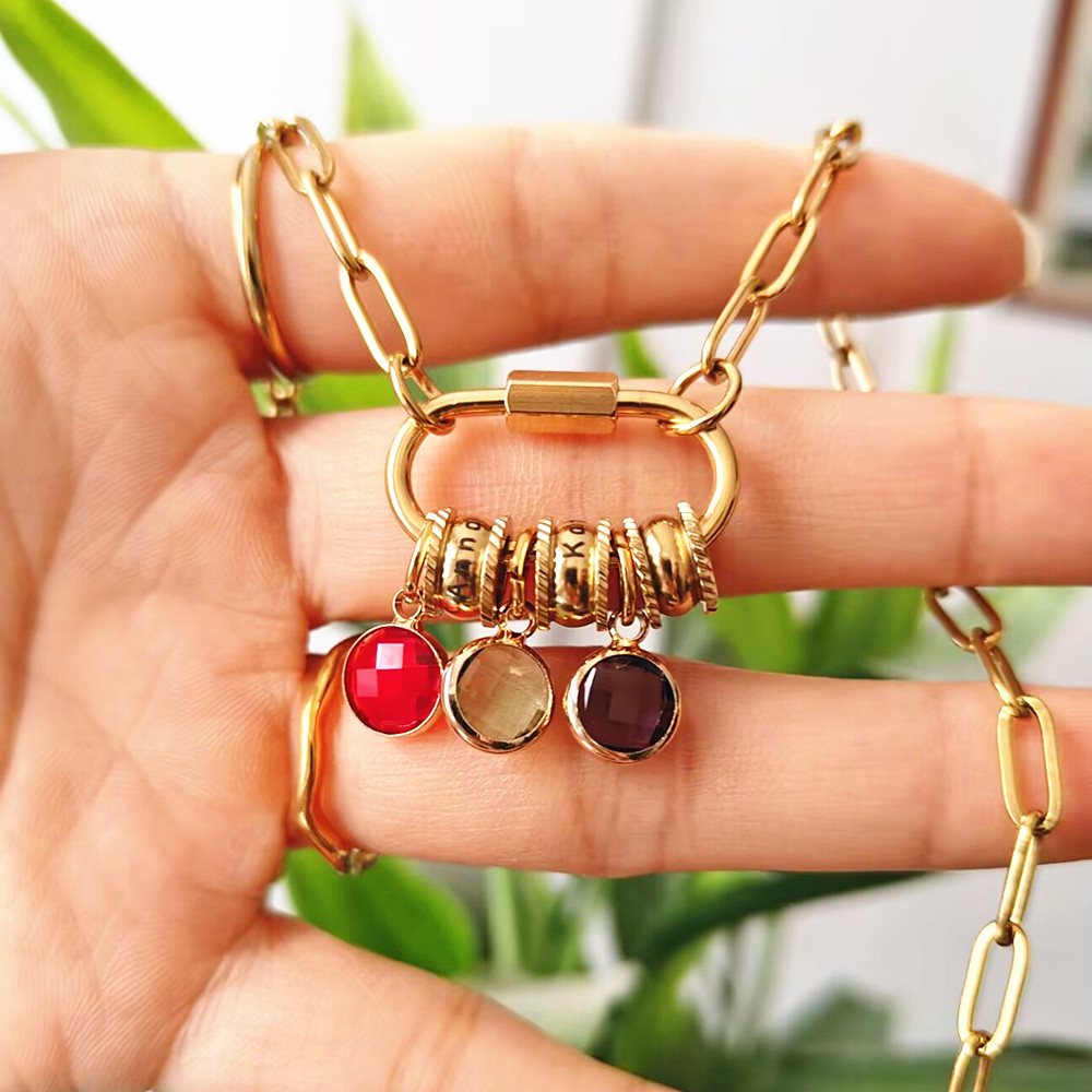 Birth Flower Necklace - Aangepaste karabijnhaak naam charme ketting roestvrij