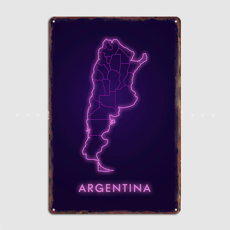 Custom Map Poster - Argentinië Neon Kaart Metalen Bord Pub