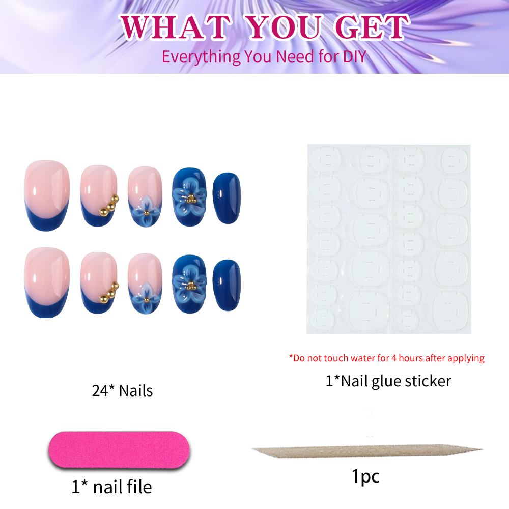 24 stuks korte ovale 3D gel na - Pressed Flower Art recensie en prijs
